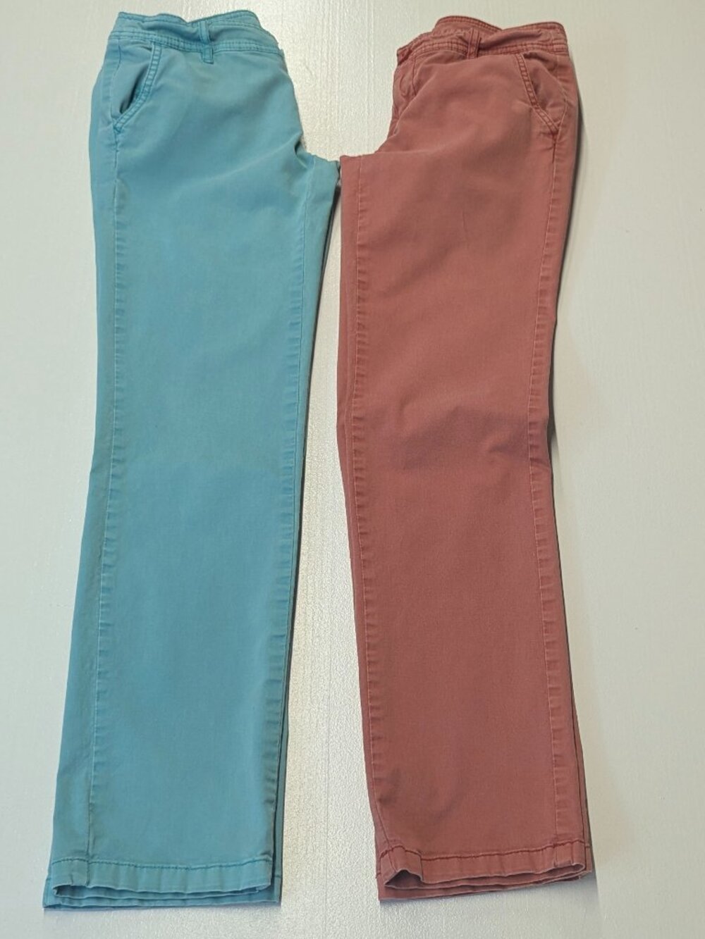Two Pair Vintage Mossimo Size 1 (Zero) Straight Legged Pants Salmon and Teal